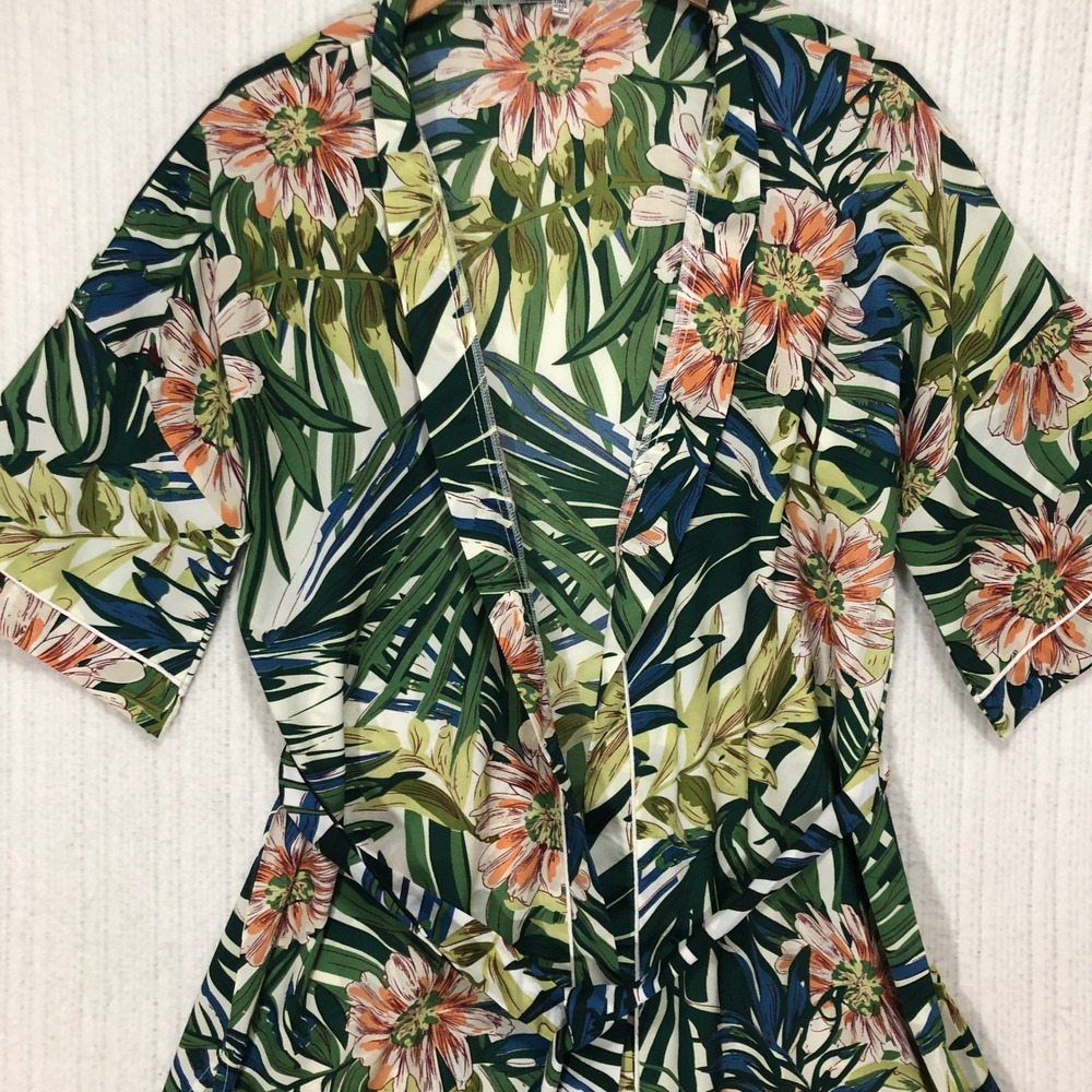 Woven Heart Tropical Floral Robe Kimono Green Peach‎ XE186131 One Size OS